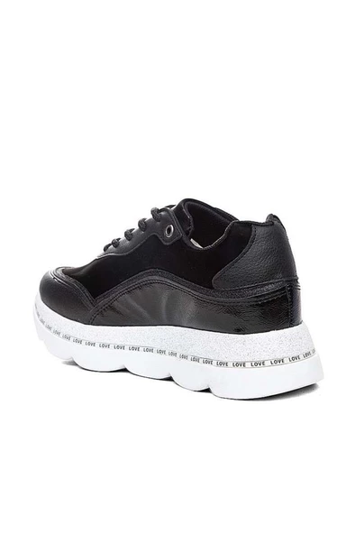Flet 103 Deri Trend Fashion Kadın Sneakers Ayakkabı Siyah Beyaz - 3