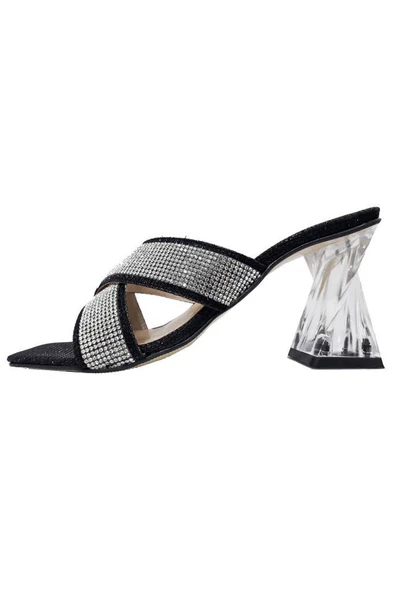 Yıldız 0527 Şeffaf Topuklu Simli Taşlı Kadın Terlik - Resim 2