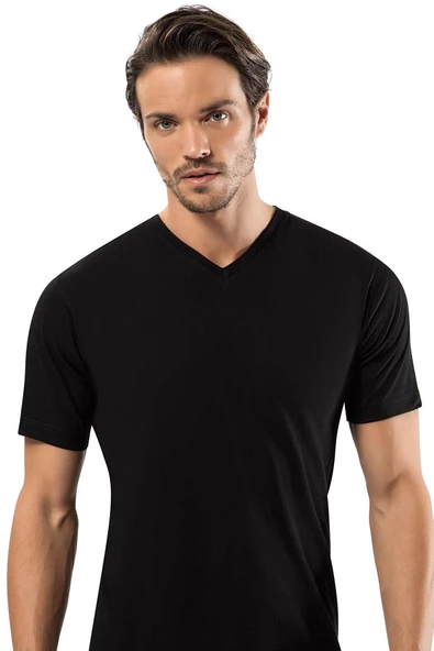 3'Lü Erdem 1167 Erkek V Yaka Kısa Kol Atlet Fanila  Siyah 3XL