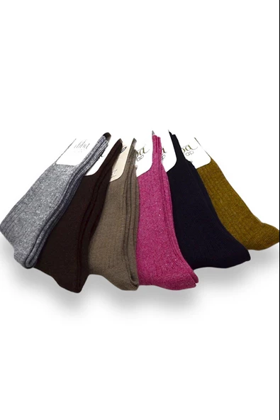 Diba Kadın Yün Boydan Çizgili Karışık Renk Soket Çorap - 6 Adet  Karışık Renk 36-40 - Resim 3