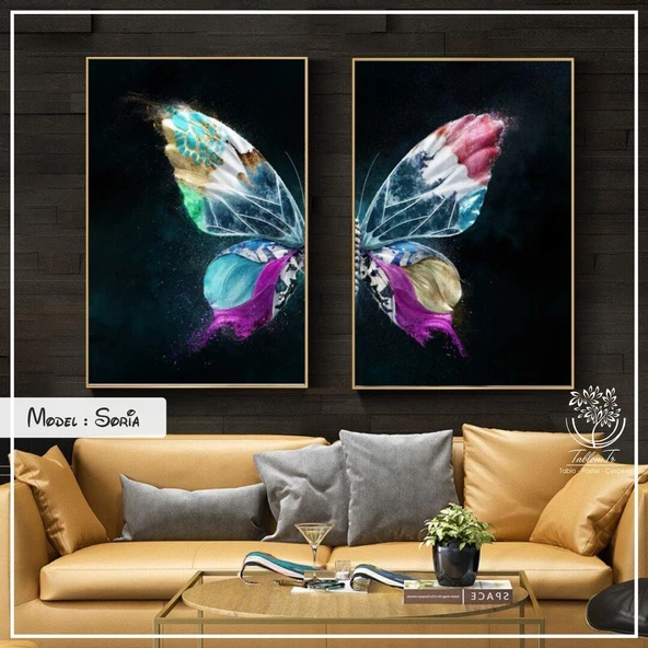 Magic Home Soria 2'li Kelebek 50 x 70 Pembe Mavi  Tablo 032 - 2