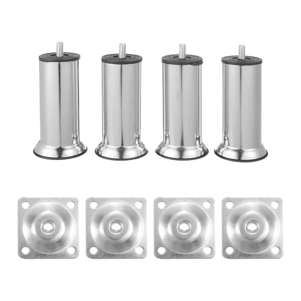 Metal Mobilya 4'lü Set Ayakları M8 Civata Krom 12 Cm Kanepe Koltuk Baza Yatak Çekyat Yükseltme Ayak - 6