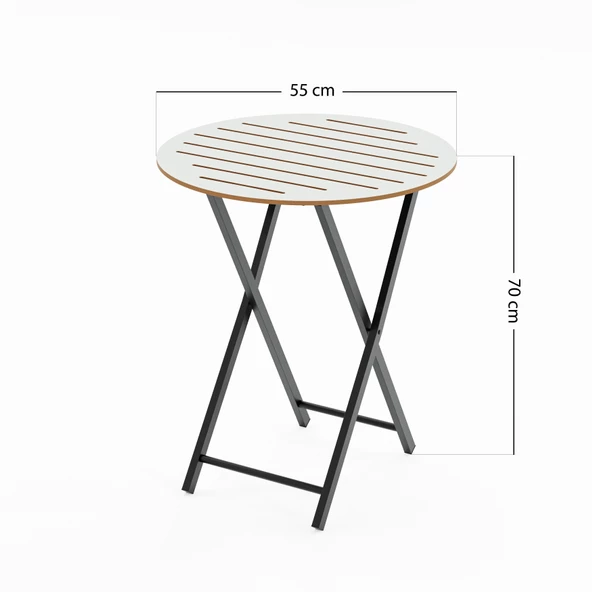 Eportatif Bahçe Masası Katlanır Bistro Masa Yuvarlak Beyaz 1488 - 4