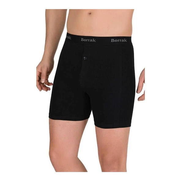 BERRAK 1059 Likralı Düğmeli Erkek Boxer 3'Lü   Siyah L
