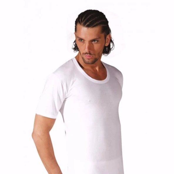 12'Li Erkek Fanila Kısa Kollu Seher %100 Pamuk  Beyaz 4XL