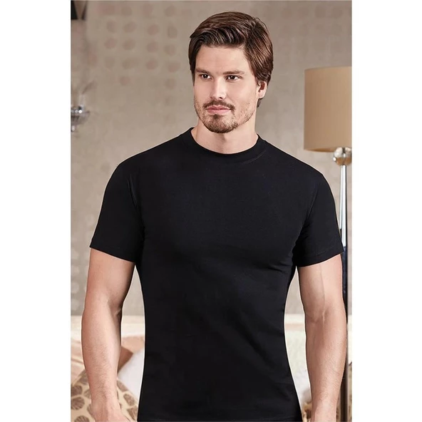 Berrak 1005 ERKEK Yarım Kol Kapalı Yaka Fanila Siyah 3'lü   Siyah M - Resim 2