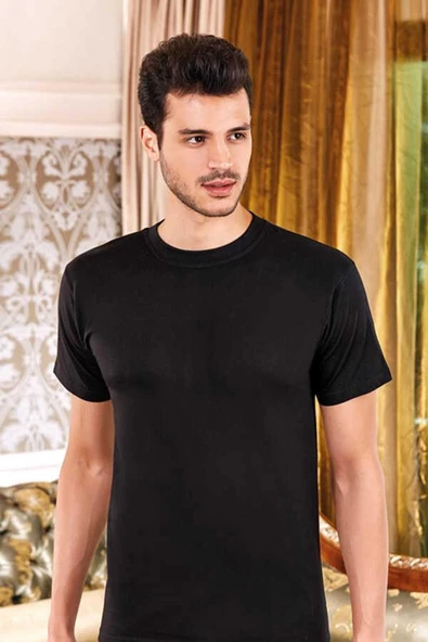 Berrak 1005 ERKEK Yarım Kol Kapalı Yaka Fanila Siyah 3'lü   Siyah 2XL