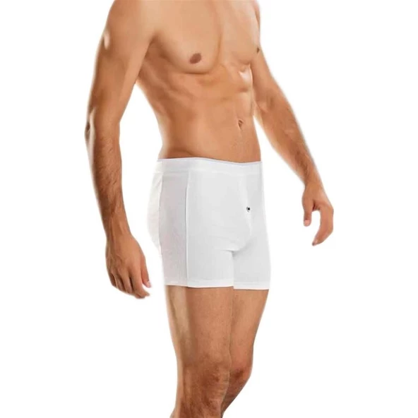 BERRAK 1059 Likralı Düğmeli Erkek Boxer 3'Lü   Beyaz XL