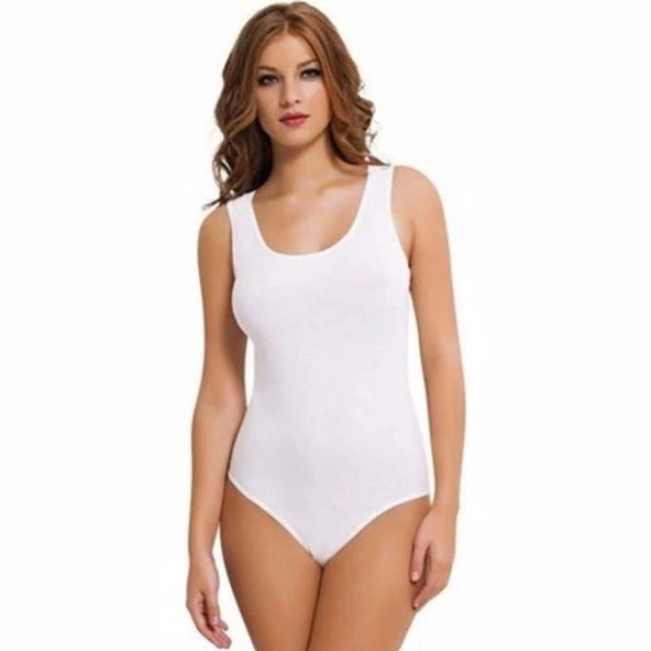 Kota Kadın Geniş Askı Çıtçıtlı Body 2 Adet-6002  Beyaz XL - Resim 2