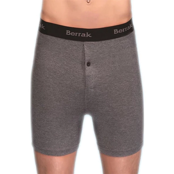 BERRAK 1059 Likralı Düğmeli Erkek Boxer 3'Lü   Füme S