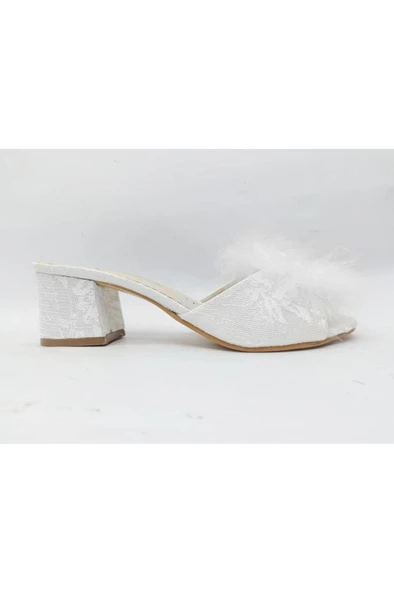 Whipper 1301 Nakışlı Kalın Topuk Tüylü Kadın Terlik - Resim 8