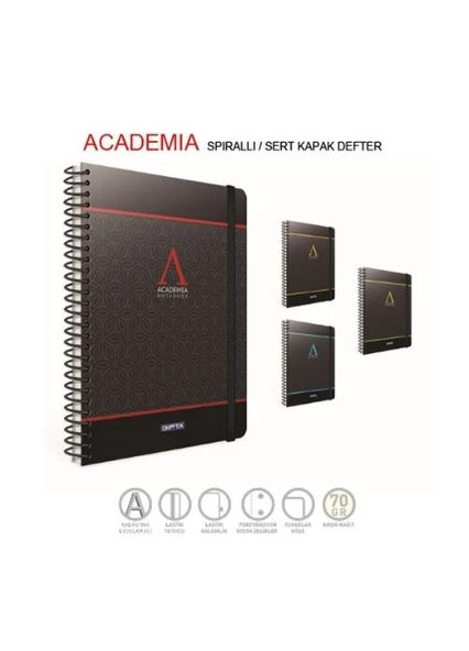 Academia Spiralli Sert Kapak Defter 17x24 120 Yaprak Kareli (3776) Gıpta