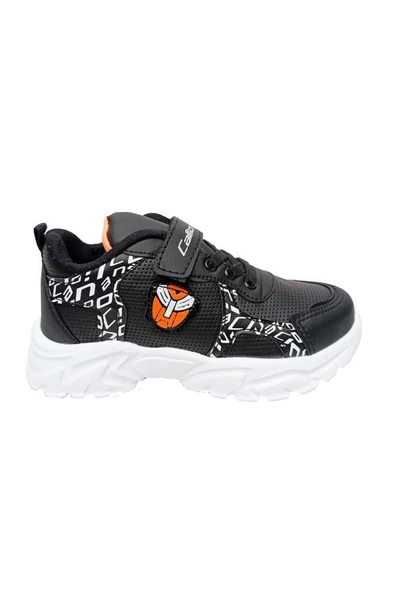 Callion 047 Deri Çocuk Sneakers Ayakkabı 26-30 Siyah Beyaz Oranj - 2
