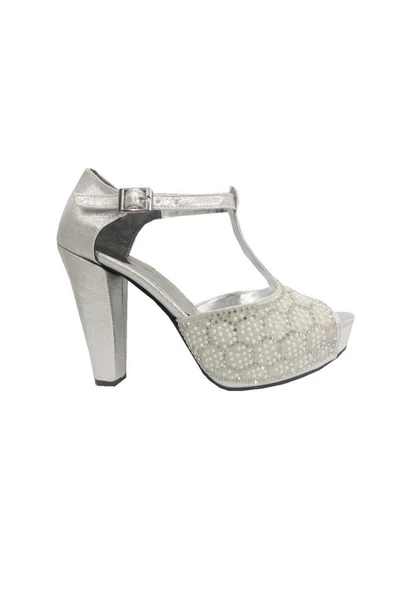 Çizgi 2010 Sıvama Deri Taşlı Platform Topuklu Kadın Sandalet - Resim 5