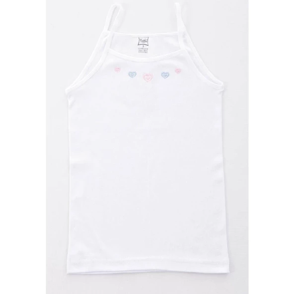 TUTKU 0165 KIZ İP ASKILI İŞLEMELİ ATLET 6 Adet  Beyaz 6 (11-12YAŞ) - Resim 2