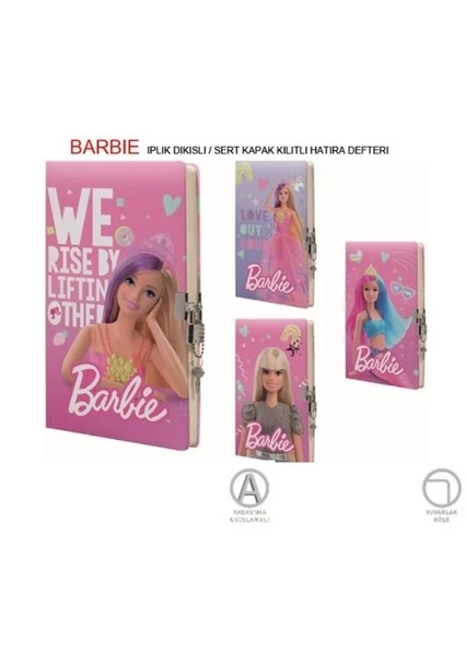 Gıpta Barbie Kilitli İplik Dikiş Sert Kapak Hat Defter 14x20 Cm 96 Yaprak