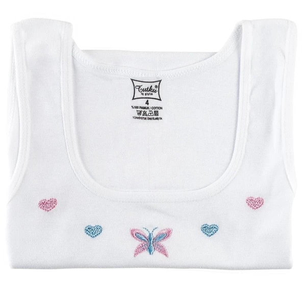 TUTKU 0166 KIZ ÇOCUK GENİŞ ASKILI ATLET 12 ADET  Beyaz 2 (3-4 YAŞ) - Resim 3