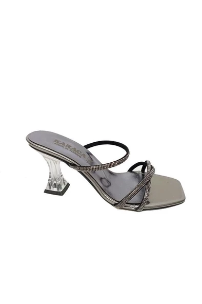 Rüya 8208-5 Rugan Taşlı İnce Topuk Kadın Terlik - Resim 6