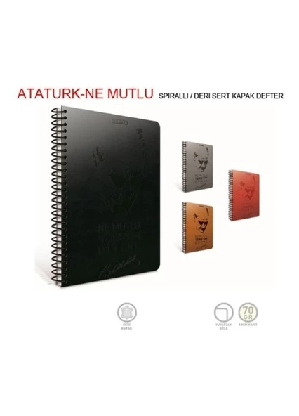 Gıpta Atatürk 17x24 Sert Kapak Spiralli Defter 120yp Kareli 1552