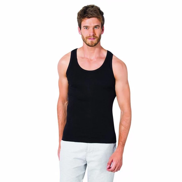 12 Adet Seher Yıldızı Erkek Atlet Askılı Renkli Klasik   Siyah 3XL
