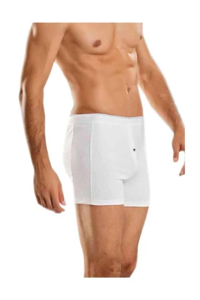 BERRAK 1059 Likralı Düğmeli Erkek Boxer 6 Adet   Beyaz S
