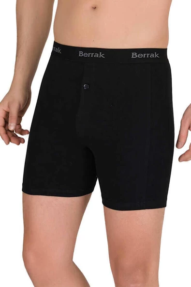 BERRAK 1059 Likralı Düğmeli Erkek Boxer 6 Adet   Siyah L