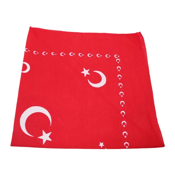 Türk Bayrağı Desenli Fular Ay Yıldız Desenli Bandana 55-55 cm Kol Sargı Fuları - 5