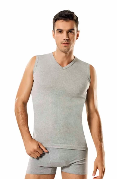 Namaldı Erkek Ribana V Yaka Spor Fanila 3'Lü Paket - 118  L Gri - Resim 3