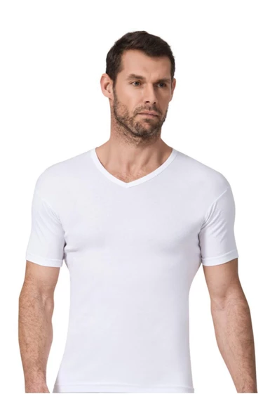 Namaldı Erkek Ribana V Yaka Yarım Kollu Atlet 3'Lü Paket - 131   Beyaz 2XL
