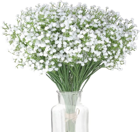 Nettenevime 3lü Set Uzun Dal Yapay Çiçek Plastik Beyaz Cipso 4Dallı 63cm ürün görseli 1