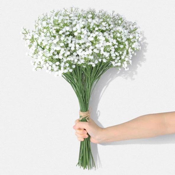 Nettenevime 3lü Set Uzun Dal Yapay Çiçek Plastik Beyaz Cipso 4Dallı 63cm - Resim 7