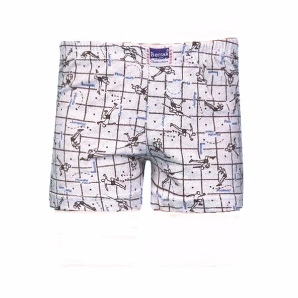 Berrak Erkek Çocuk Penye Desenli Boxer 3 Adet-1554  Karışık Renk 6 No:8-9 Yaş