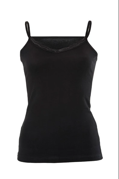 Anıt Kadın İnce Askılı Yakası Dantelli  Atlet 2809- 3Adet  Siyah L ürün görseli