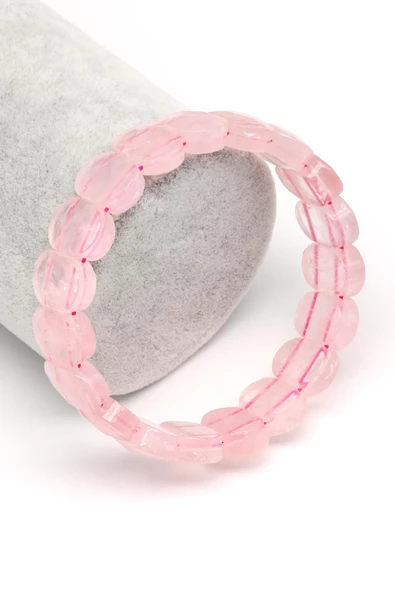 Pembe Kuvars Doğal Taş Bileklik 10 x 14 mm Özel Kesim ürün görseli