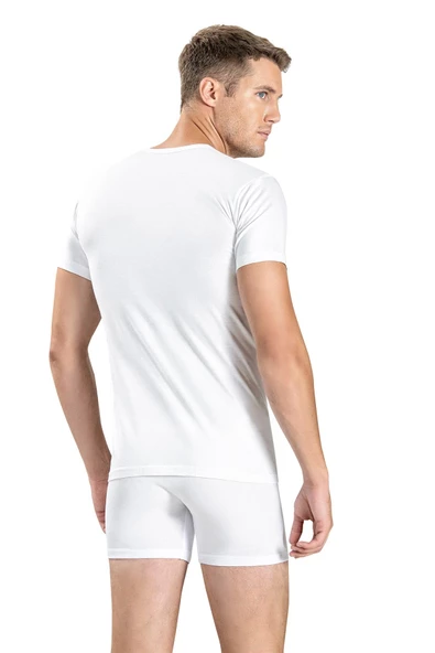 Jiber Erkek Bisiklet Yaka Fanila Atlet  103 - 3 Adet  Beyaz 3XL - Resim 2