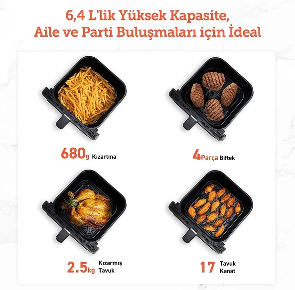 Cosori Sıcak Hava Fritözü ikili Isıtma Sistemi, 6.4 Lt Siyah (Teşhir&Outlet) - 5