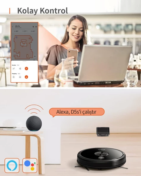 Ultenic D5s Pro Vacuum & Mop Robot Süpürge, 3000Pa, Siyah (Teşhir Outlet) - 5