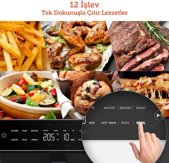 Cosori Sıcak Hava Fritözü ikili Isıtma Sistemi, 6.4 Lt Siyah (Teşhir&Outlet) - 4