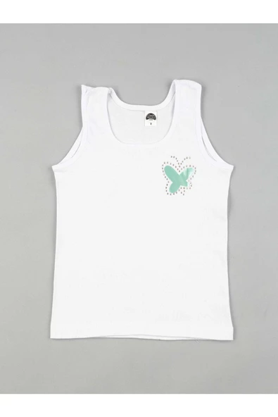 Gümüş Kız Çocuk Geniş Askı Taşlı Atlet 3056 - 6 Adet Beyaz 4 (7-8 YAŞ) - 2