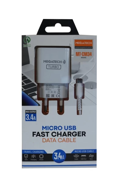 Megatech Mt Cm34  3.4A Micro Usb Kablo+ Ev Şarj Adaptörü