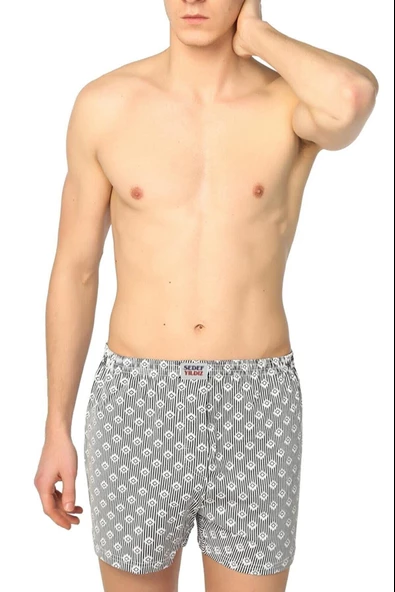 Sedef Yıldızı Erkek Desenli Penye Boxer 1012 - 3 Adet  M Karışık Renk - Resim 2