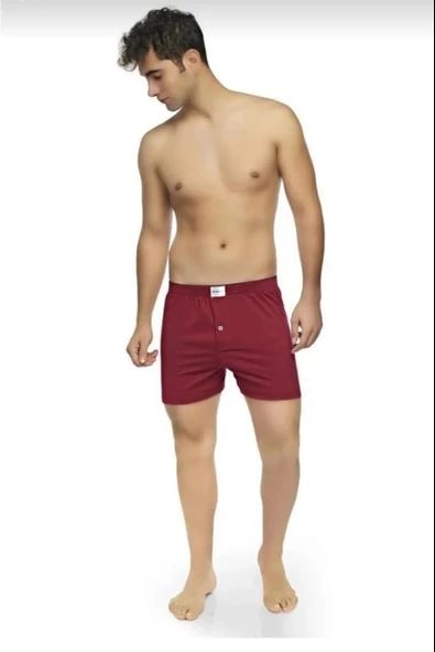 Yıldız Erkek Penye Havlu Bel Düz Boxer 43 -  12 Adet  Bordo S - Resim 2