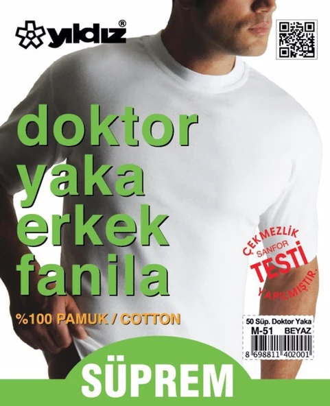 Yıldız Erkek Doktor Yaka Fanila 50    Beyaz 2XL - Resim 3