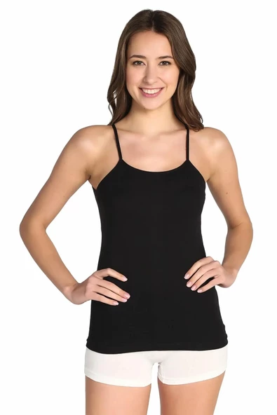 Tutku Kadın Ribana İp Askılı Renkli Atlet 0135 - 12 Adet  Siyah S ürün görseli