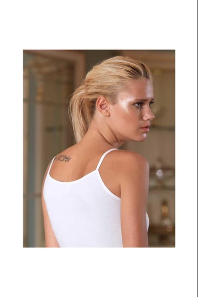 Sedef Yıldızı Kadın İp Askılı Biyeli Atlet 1055 - 6 Adet  Beyaz 2XL - Resim 3