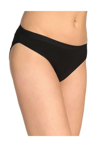 12 Adet Tutku Bayan Elastan Düz Bikini Külot  Siyah Standart