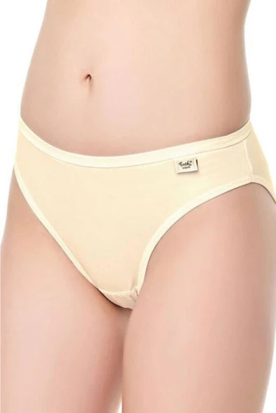 12 Adet Tutku Bayan Elastan Düz Bikini Külot  Standart Ekru - Resim 6