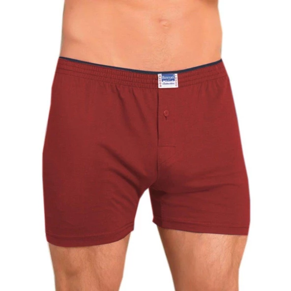 Berrak 1099 Düğmeli Erkek Penye Boxer 6'Lı   Bordo 2XL