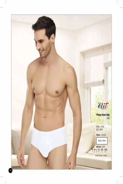 Tutku Elit Erkek Penye Slip Külot 1071 - 12 Adet  Beyaz XL - Resim 3