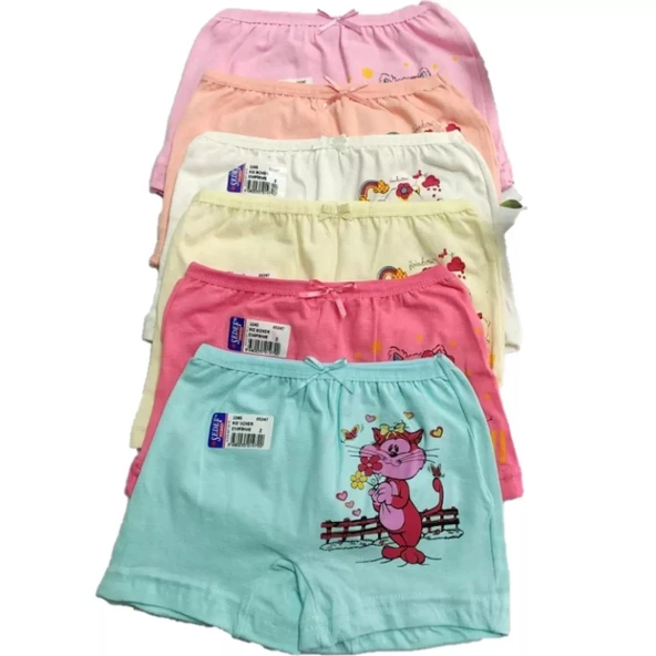 Sedef Yıldızı Kız Çocuk Baskılı Karışık Renkli Boxer 1045 - 6 Adet   Karışık Renk 3 (5-6 YAŞ) ürün görseli